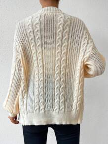SHEIN Unity Cable Knit Drop Shoulder Cardigan - Apricot - View 2