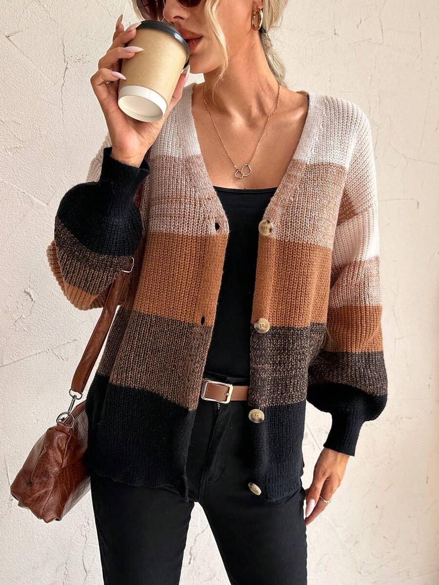 SHEIN LUNE Khối màu Thả vai Áo len Mở - Nhiều màu - Xem 1