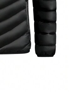 Men Zip Up Hooded Padded Coat - Black - View 4