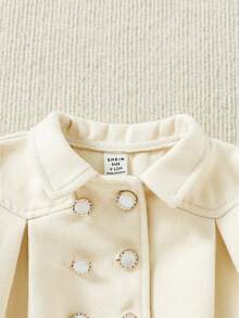SHEIN Baby Girl Double Breasted Fold Pleated Detail Overcoat - White - View 3