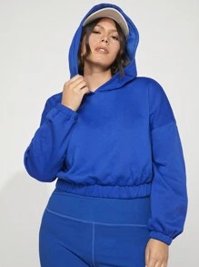 SHEIN BASICS Plus Cozy Fleece Drop Shoulder Thermal Hoodie