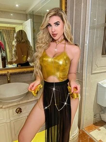 4pack Metallic Cut Out Split Thigh Costume Set - Gold - View 5