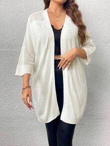 Celure Áo len cardigan thiết kế thường ngày màu trơn cỡ lớn - trắng - Xem 3