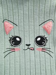 SHEIN Leap Crew 女小童刺繡卡通圖案連帽T恤洋裝 - 綠色 - 查看 4