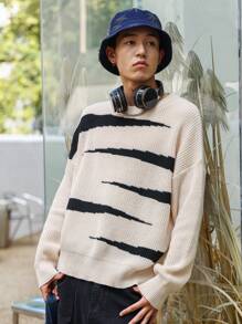 Manfinity Hypemode Men Graphic Pattern Drop Shoulder Sweater - Apricot - View 1