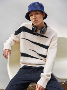 Manfinity Hypemode Men Graphic Pattern Drop Shoulder Sweater - Apricot - View 4