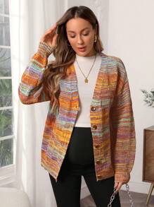 SHEIN Maternity Space Dye Drop Shoulder Cardigan, For Winter - Multicolor - View 4