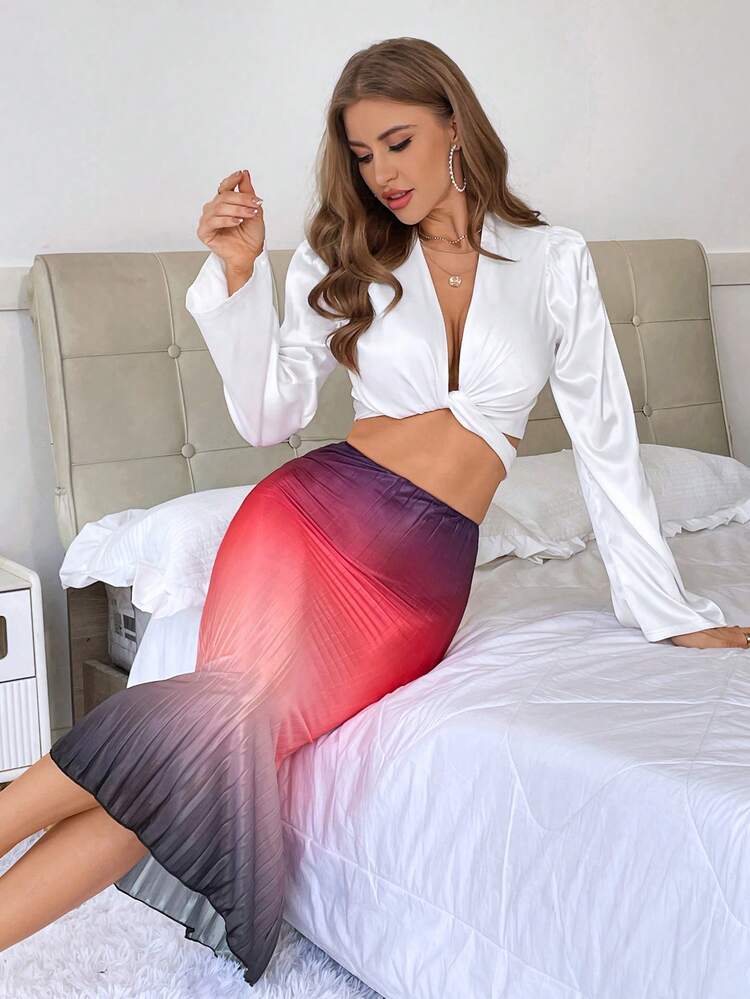 Ombre Pleated Hem Skirt