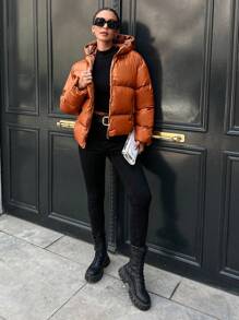 RueChic Abrigo acolchado con cremallera - Amarillo Mostaza - Ver 3