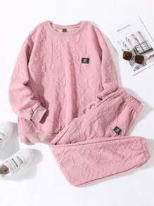 SHEIN 字母贴花运动衫和运动裤 - 珊瑚粉 - 查看 6