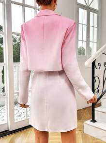 SHEIN Privé 漸變圖案西裝領西裝外套&下擺開叉吊帶洋裝 - 粉色 - 查看 2