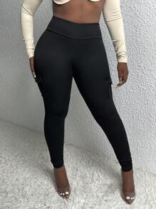 Slaydiva Flap Pocket Side Skinny Pants - Black - View 3