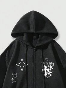 ROMWE MEN Goth 男士簡約風拉鍊運動衫 - 黑色 - 查看 5