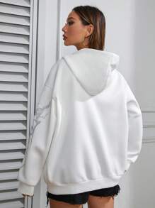 StreetHx Áo hoodie giữ ấm có khóa kéo, họa tiết chữ cái, kiểu dáng vai rớt, dành cho mùa thu. - trắng - Xem 2