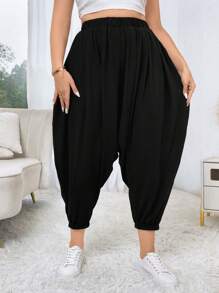 Flirla Talla grande Pantalones de entrepierna caída unicolor