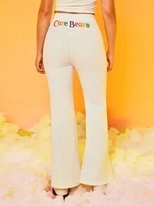 SHEIN X Care Bears Quần bó sát eo có dây rút đồ họa hoạt hình - trắng - Xem 2