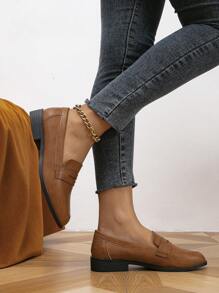 Fall/Winter Women's Loafers, Round Toe Casual Flat Loafers, Outdoor Comfortable Flat Slip-On Shoes, Women's Casual Shoes - Brown - View 3