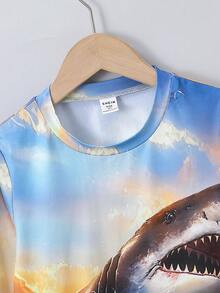 Young Boy Shark Print Tee - Multicolor - View 3