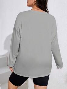 SHEIN Essnce Plus Letter Graphic Drop Shoulder Tee - Light Grey - View 2