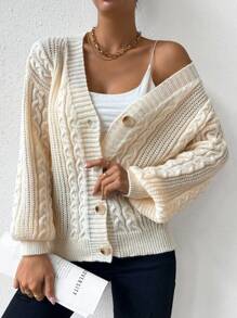 SHEIN Unity Cable Knit Drop Shoulder Cardigan - Apricot - View 1