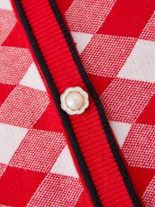 SHEIN Young Girl Argyle Pattern Patched Cardigan - Multicolor - View 4