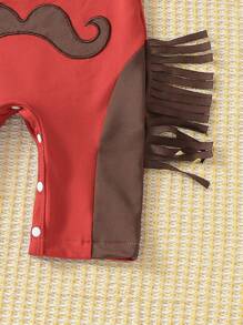 SHEIN 男嬰卡通刺繡流蘇邊連身褲和帽