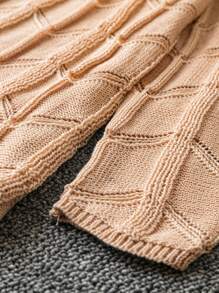 Calvaya Plus Solid Textured Knit Sweater Knit Pullover Fall Winter Outfit - Brown - View 4