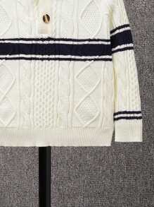 SHEIN Young Boy Striped Pattern Cable Knit Jumper - Multicolor - View 3