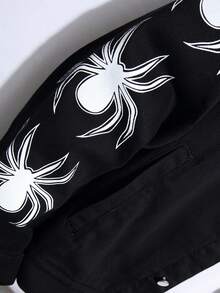 Manfinity EMRG Men Spider & Slogan Graphic Denim Jacket Without Tee - Black - View 4