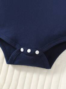 SHEIN Bộ 3 áo liền quần dài tay cổ bẻ họa tiết khủng long thêu trang trí phong cách đại học dễ thương cho bé trai - Nhiều màu - Xem 5