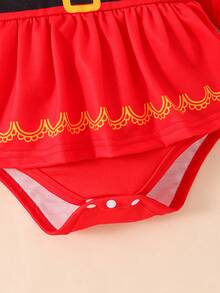 Đứa bé gái In nơ Xoay eo Eo Váy Bodysuit Với băng đô Đối với Giáng sinh - Đỏ - Xem 6