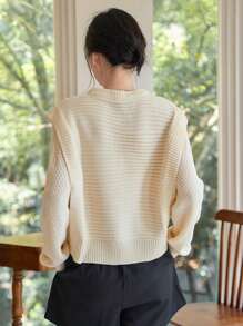 DAZY Dệt kim chấm bi Nút phía trước Áo len Mở - Màu be - Xem 6