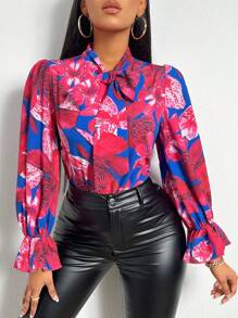SHEIN Slayr In hoa Cà vạt Tay áo loe Áo sơ mi - Nhiều màu - Xem 4