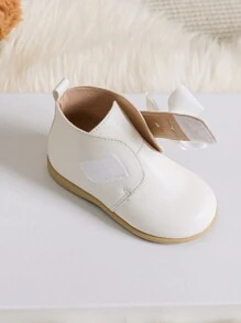 新品到貨女孩時尚公主短靴適用於秋天和冬天帶蝴蝶結,學生靴子英語風格,淺褐色 - 白色 - 查看 3