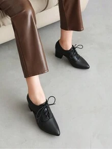 優雅尖頭繫帶高跟鞋:牛津鞋和經典高跟鞋靴子適用於每天別緻 - 黑色 - 查看 3