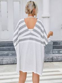 SHEIN Unity Padrão Listrado Manga De Asa De Morcego Cardigan Espanador - Multicolorido - Visão 2