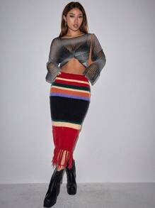 Flirla Hollow Out Drop Shoulder Sweater Without Bra Knit Pullover Fall Winter Sweater - Multicolor - View 5