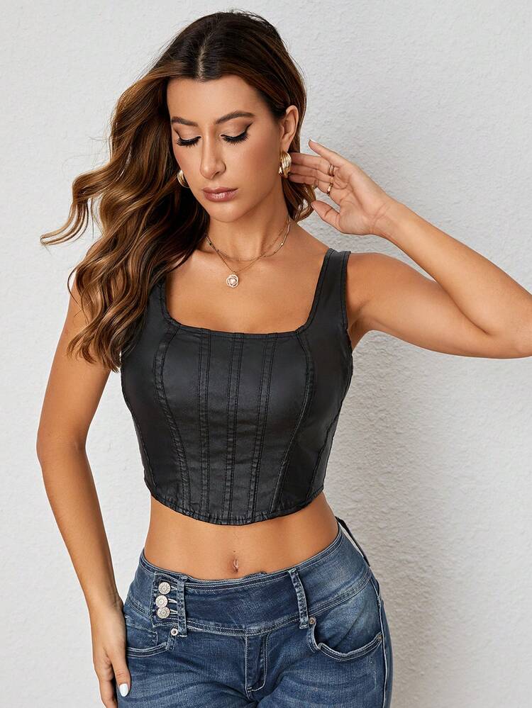 Women's Casual Solid Color Crop Top Tank Top, Summer