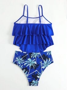 Swim Lushoire 夏日海灘熱帶印花三角褲式坦克泳衣 - 寶藍色 - 查看 2