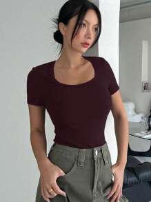 DAZY 女士T恤 - 酒紅色 - 查看 5