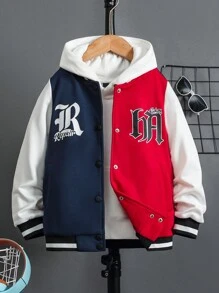 Tween Boy 1pc Letter Graphic Two Tone Varsity Jacket - Multicolor - View 1