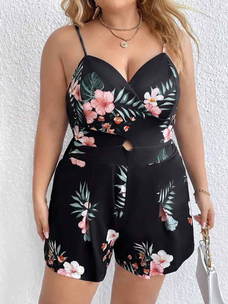 ^_^新品Floral Cozy Cami Romper M SHEIN Floral Print Belted Cami Romper Jumpsuit - Global Offers