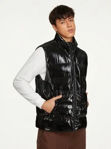 Manfinity RebelGame Men Zip Up Puffer Vest Coat - Black - View 4
