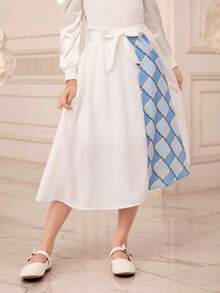 SHEIN Cô gái Tween In Thắt lưng Váy - trắng - Xem 4