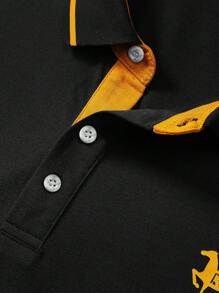 Manfinity Homme Nam Lá thư Đồ họa con ngựa Viền tương phản Áo polo & Quần short - màu đen - Xem 5
