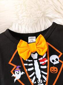 男嬰萬聖節骷髅圖案前蝴蝶結連體衣 - 彩色 - 查看 3