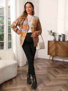 SHEIN Maternity Space Dye Drop Shoulder Cardigan, For Winter - Multicolor - View 3