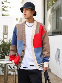 Manfinity Men Color Block Striped Trim Drop Shoulder Cardigan - Multicolor - View 4