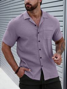 Manfinity Homme Men Flap Pocket Button Up Shirt - Mauve Purple - View 5