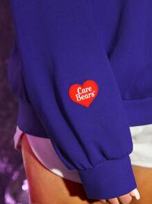 SHEIN X Care Bears 彩虹&字母圖案落肩運動衫 - 紫色 - 查看 6